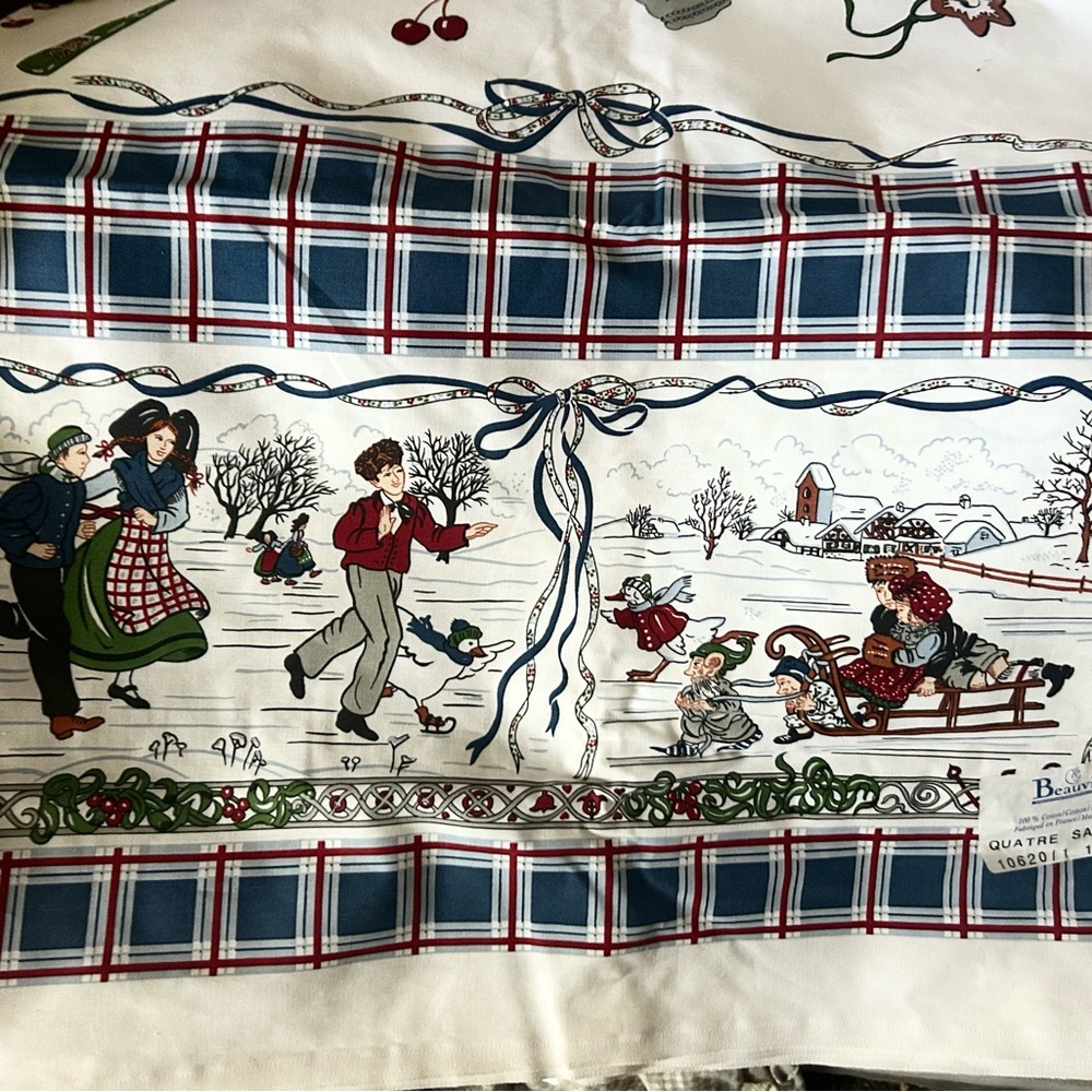 Vintage Beauville’ French Tablecloth Four Seasons QUATRE SAISONS holidays - Picture 10 of 10